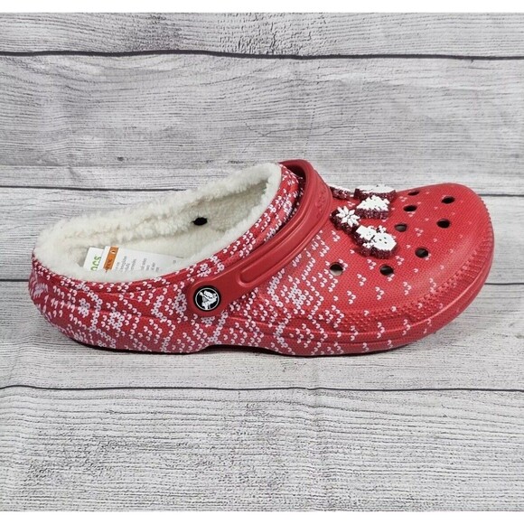 Crocs Classic Lined Holiday Charm Clog Red White Men's Size 10/ Women's 12 - Picture 3 of 5